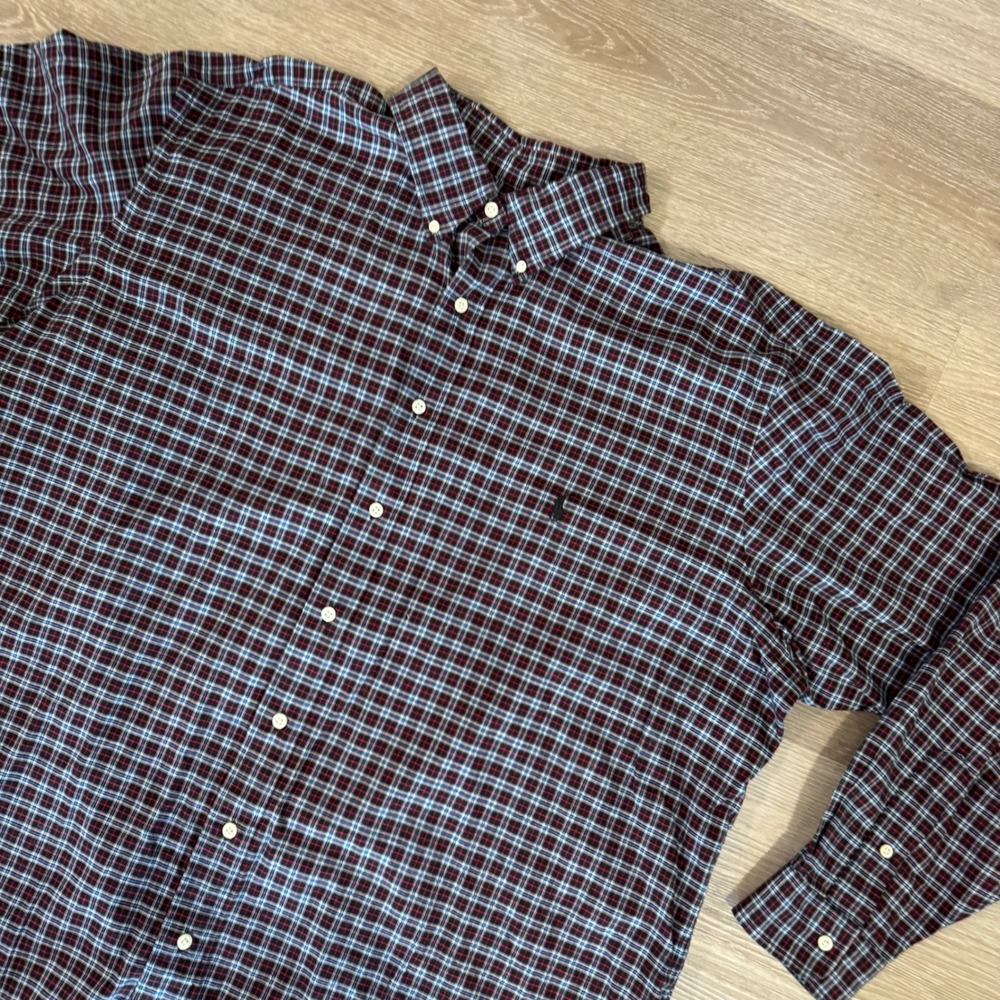 Ralph Lauren Button Down Shirt Mens 2XB Navy Blue Red Plaid Long Sleeve Big Tall